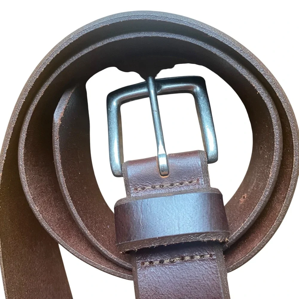 Leather Dark Brown Belt Brushed Silver Buckle 36/90 7754-020 Mexico - Picture 7 of 7